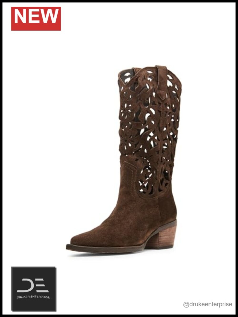 Suede Equestrian Calf High Pull-On Block Heel Fashion Boot